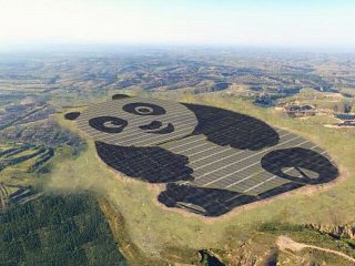 Giant Panda shaped power plant harvests energy in China.